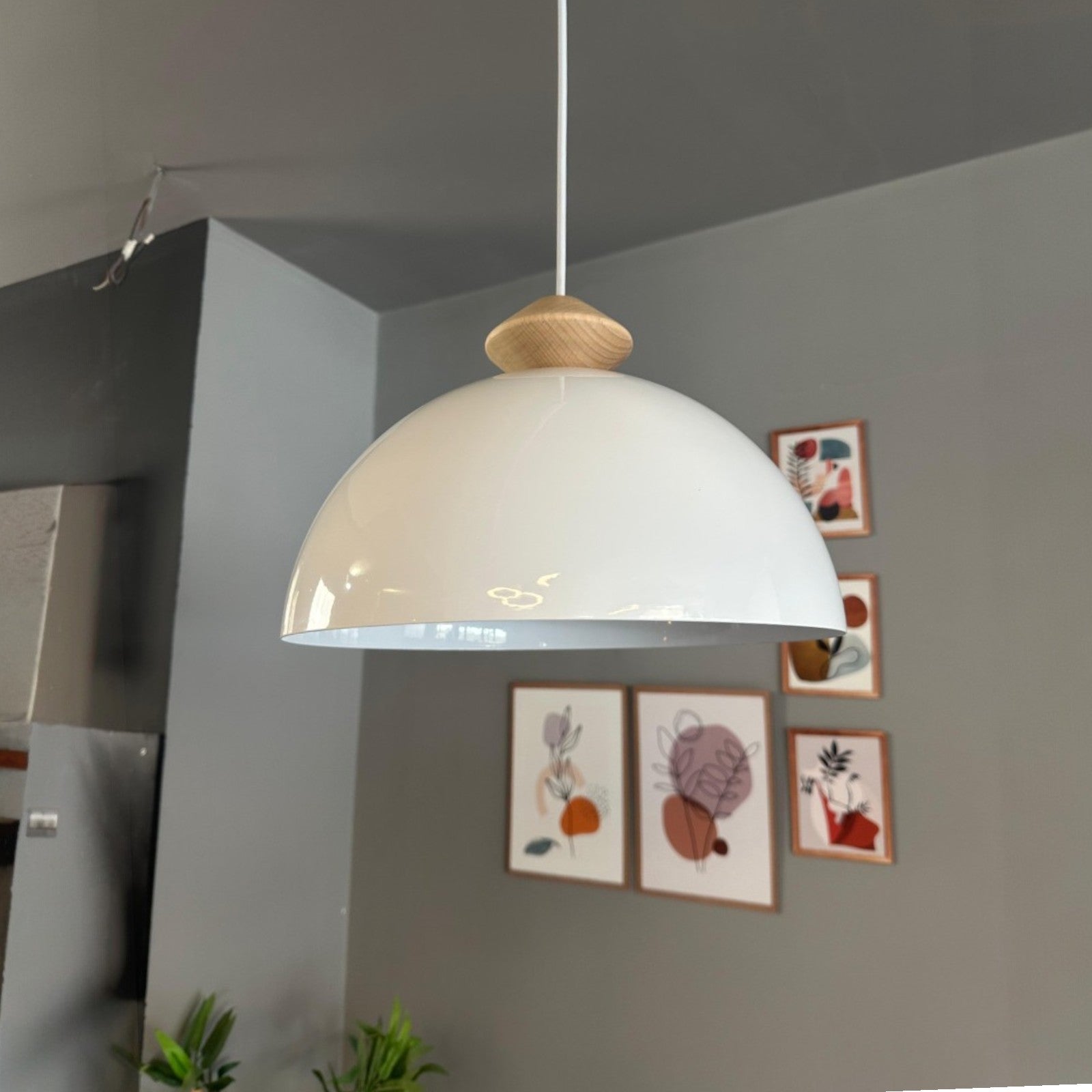 Pendelleuchte Yimpi Runde Holz Metall, Modern Hängelampe